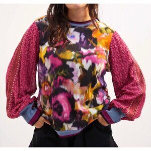 Anthropologie BIank London Contrast Eyelet Pullover Top Size XS Petite Colorful